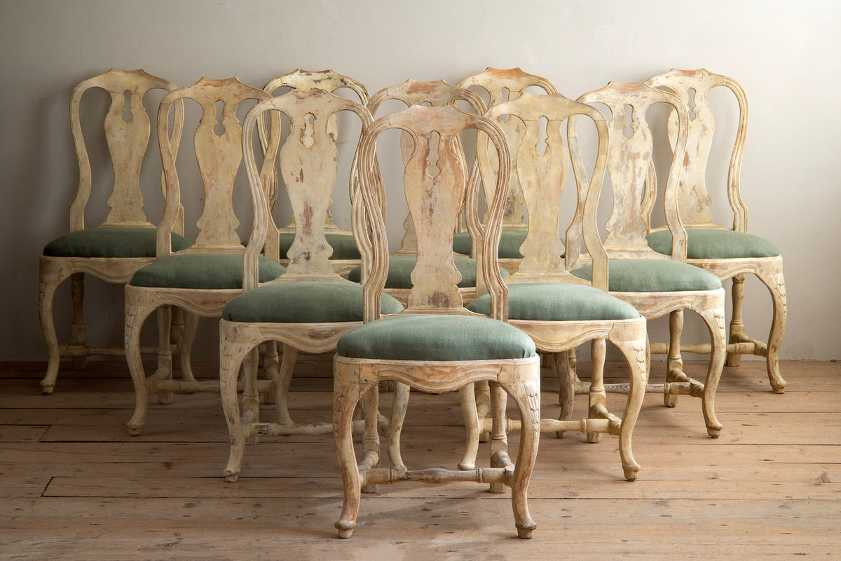 18th c, Set of 10 Rococo Dining Chairs