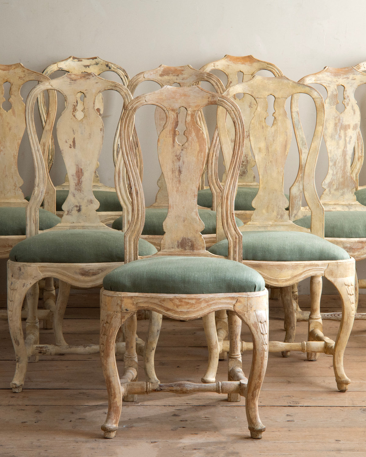 18th c, Set of 10 Rococo Dining Chairs