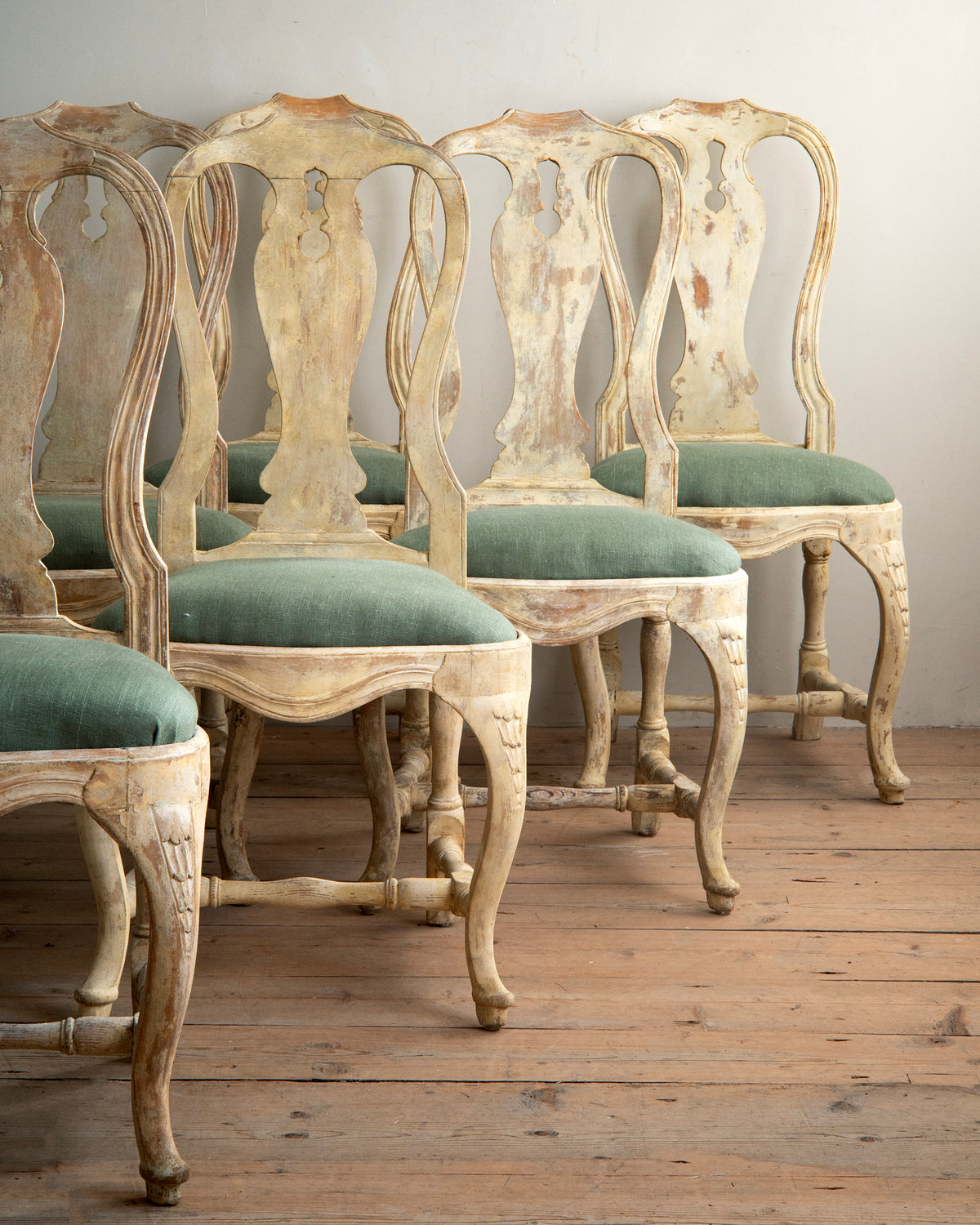 18th c, Set of 10 Rococo Dining Chairs