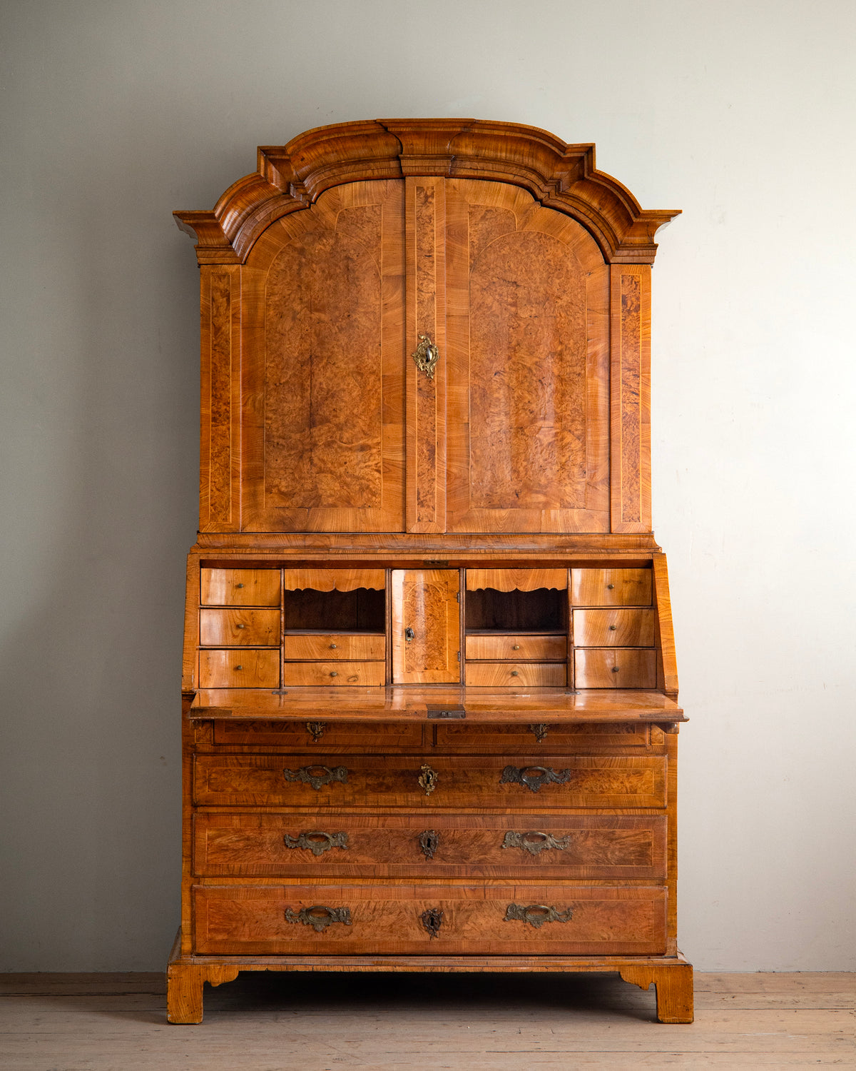 18th c, Rococo Alder Root Secretary Cabinet