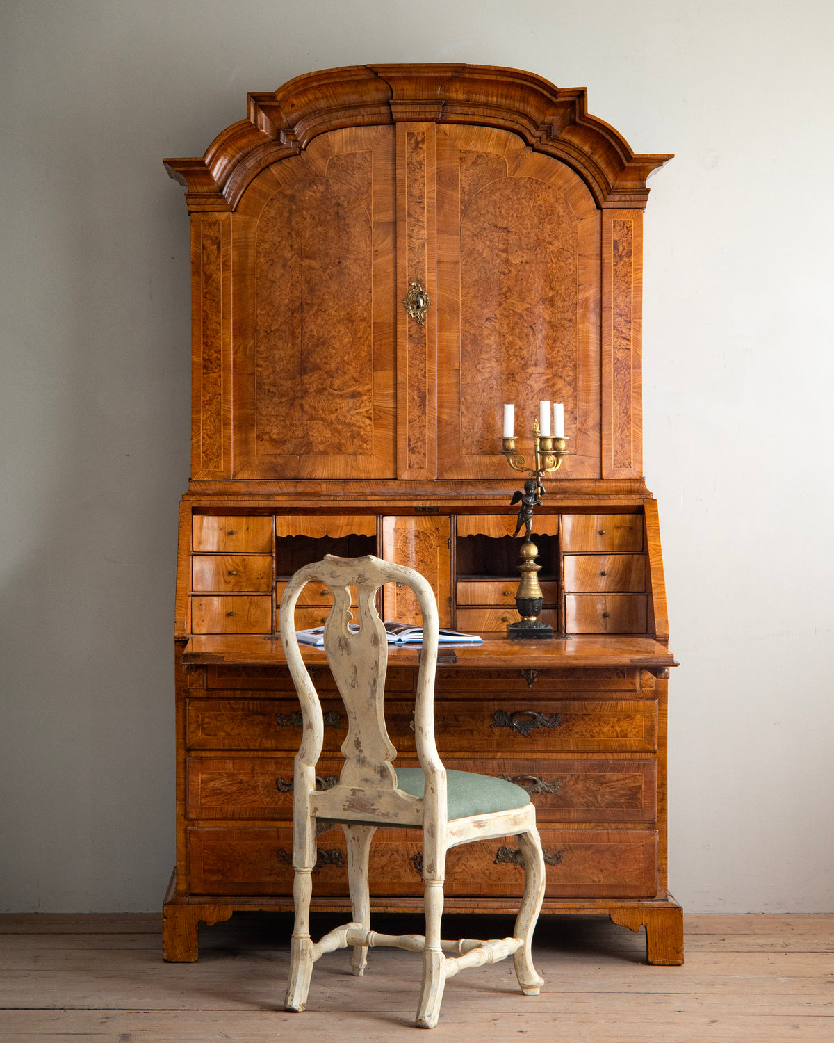 18th c, Rococo Alder Root Secretary Cabinet