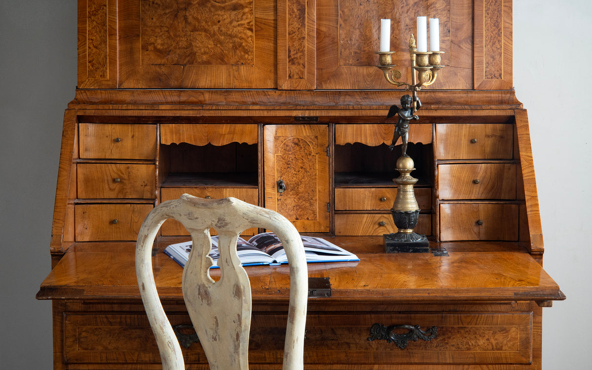 18th c, Rococo Alder Root Secretary Cabinet